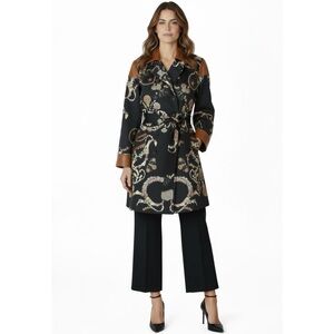 Gucci Vintage Women Jacket Silk Leather Trim Sea Shells Black Trench Size 40